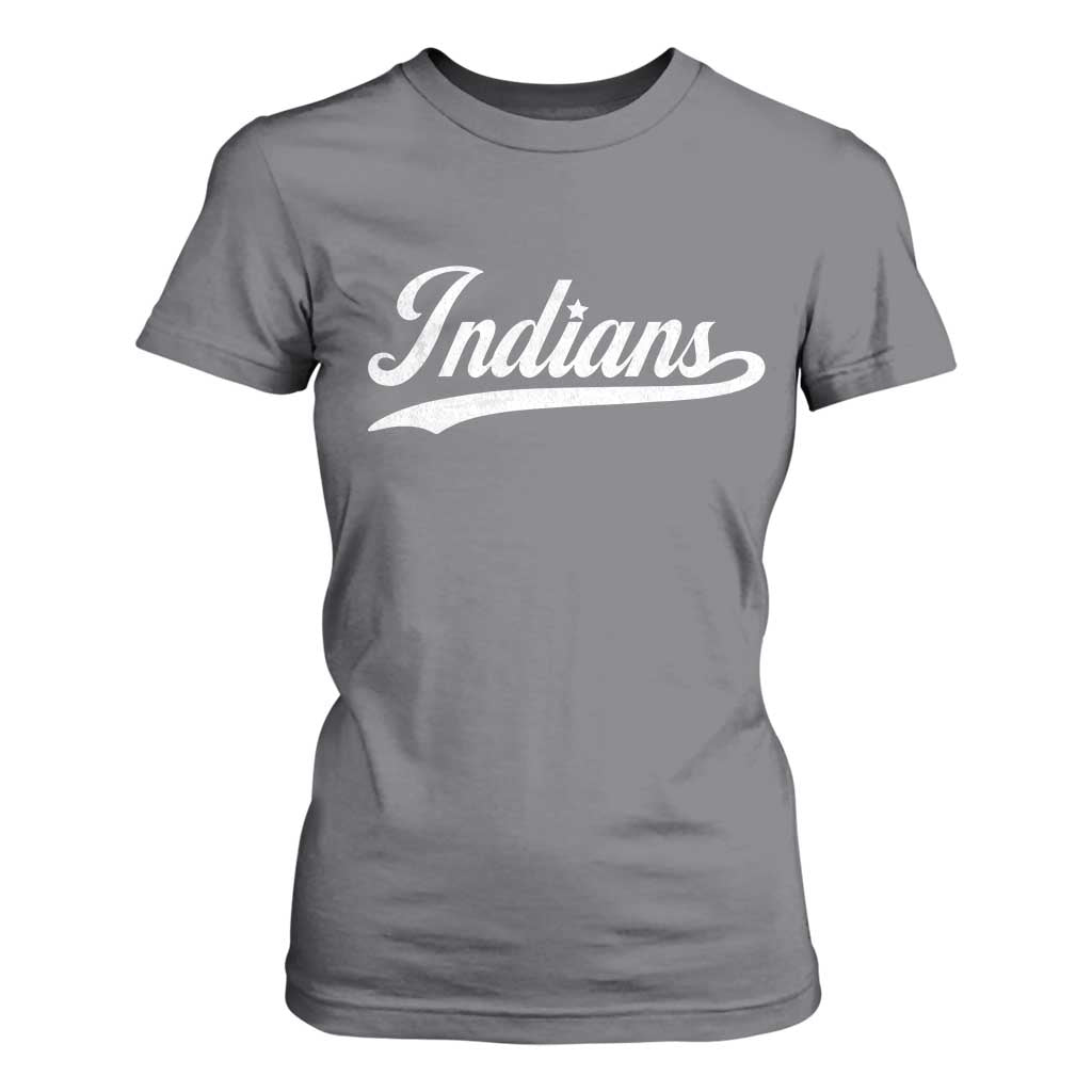 Retro Script Indians T Shirt For Women Vintage Team Name TS10 Charcoal Print Your Wear