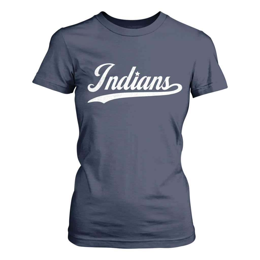 Retro Script Indians T Shirt For Women Vintage Sports Team Name TS10 Navy Print Your Wear