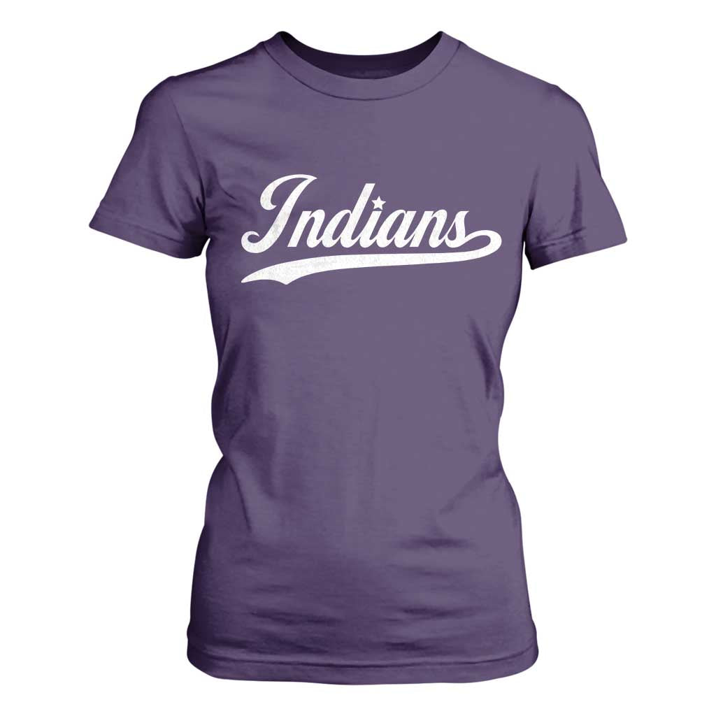 Retro Script Indians T Shirt For Women Vintage Team Name TS10 Purple Print Your Wear
