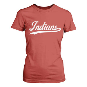 Retro Script Indians T Shirt For Women Vintage Sports Team Name TS10 Red Print Your Wear