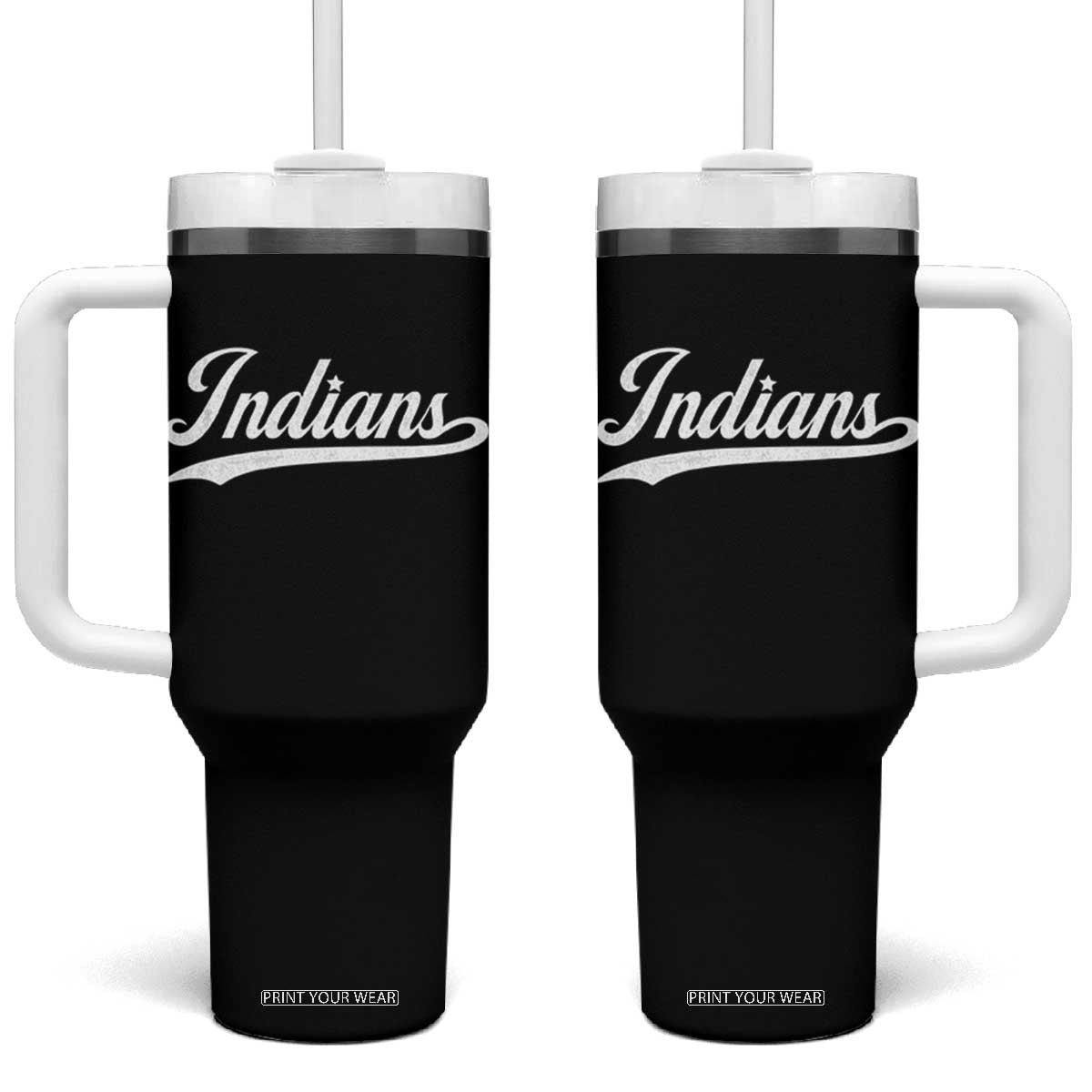 Retro Script Indians Tumbler With Handle Vintage Sports Team Name TS10 One Size: 40 oz Black Print Your Wear