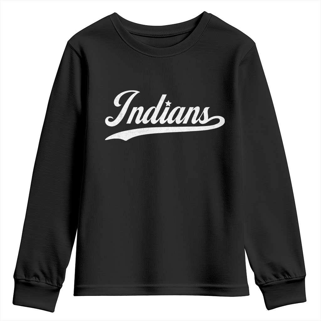 Retro Script Indians Youth Sweatshirt Vintage Team Name TS10 Black Print Your Wear
