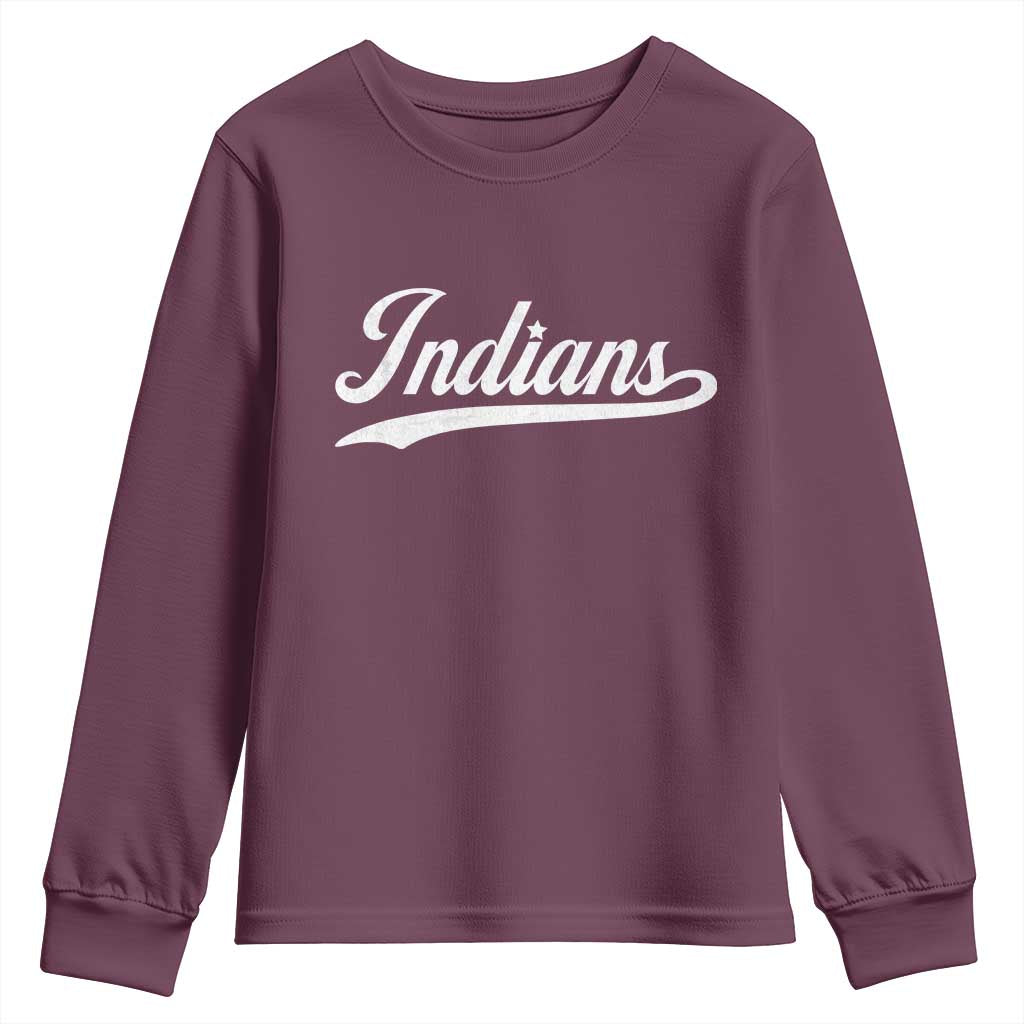 Retro Script Indians Youth Sweatshirt Vintage Sports Team Name TS10 Maroon Print Your Wear