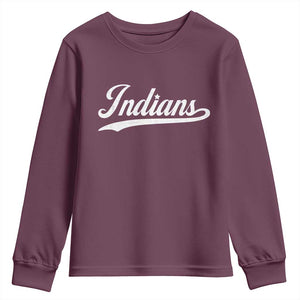 Retro Script Indians Youth Sweatshirt Vintage Team Name TS10 Maroon Print Your Wear