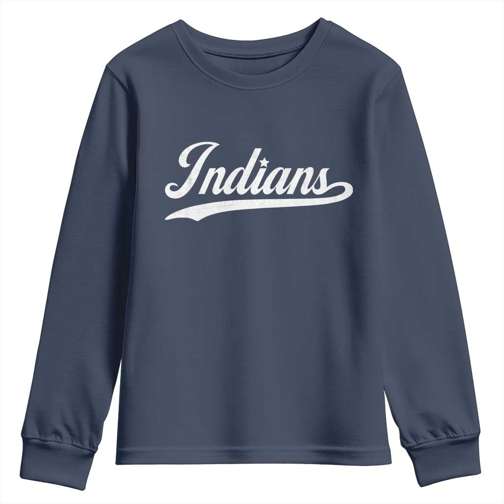 Retro Script Indians Youth Sweatshirt Vintage Sports Team Name TS10 Navy Print Your Wear