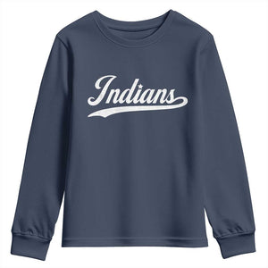 Retro Script Indians Youth Sweatshirt Vintage Sports Team Name TS10 Navy Print Your Wear