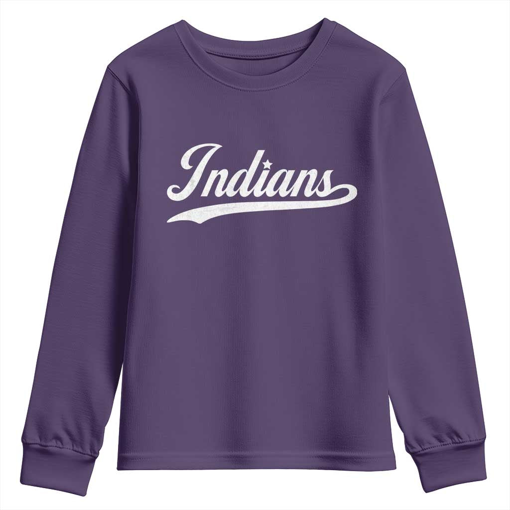 Retro Script Indians Youth Sweatshirt Vintage Sports Team Name TS10 Purple Print Your Wear