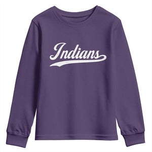 Retro Script Indians Youth Sweatshirt Vintage Team Name TS10 Purple Print Your Wear