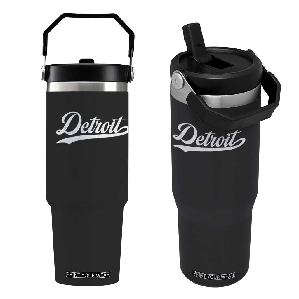 Retro Script Detroit Flip Straw Tumbler Vintage Sports Team Name TS10 One Size: 30 oz Black Print Your Wear