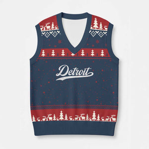 Retro Script DFL V-Neck Knit Sweater Vest Vintage Sports Team Name LF TS10 Navy Red Print Your Wear