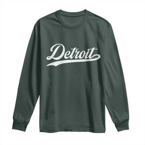 Retro Script Detroit Long Sleeve Shirt Vintage Team Name TS10 Dark Forest Green Print Your Wear
