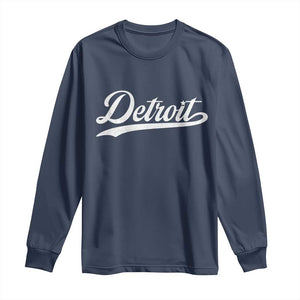 Retro Script Detroit Long Sleeve Shirt Vintage Team Name TS10 Navy Print Your Wear