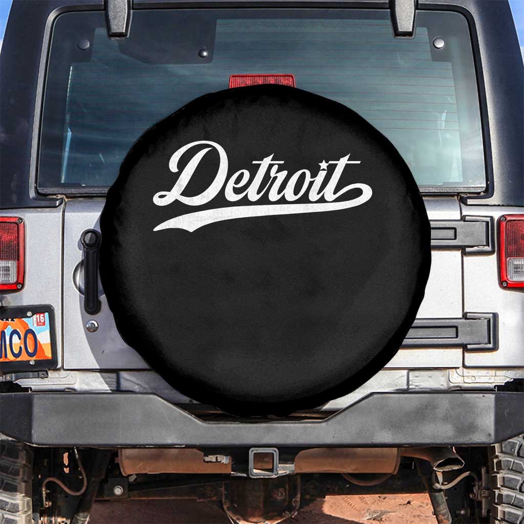 Retro Script Detroit Spare Tire Cover Vintage Sports Team Name TS10 No hole Black Print Your Wear
