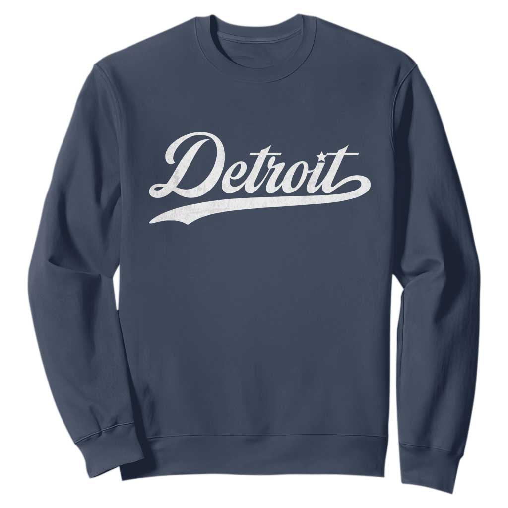 Retro Script Detroit Sweatshirt Vintage Team Name TS10 Navy Print Your Wear