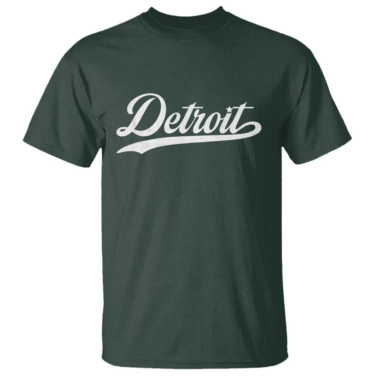 Retro Script Detroit T Shirt Vintage Team Name TS10 Dark Forest Green Print Your Wear