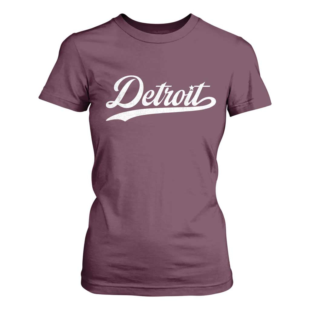 Retro Script Detroit T Shirt For Women Vintage Team Name TS10 Maroon Print Your Wear