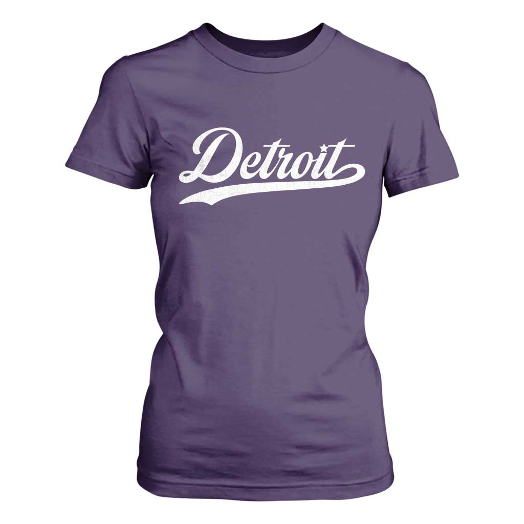 Retro Script Detroit T Shirt For Women Vintage Team Name TS10 Purple Print Your Wear