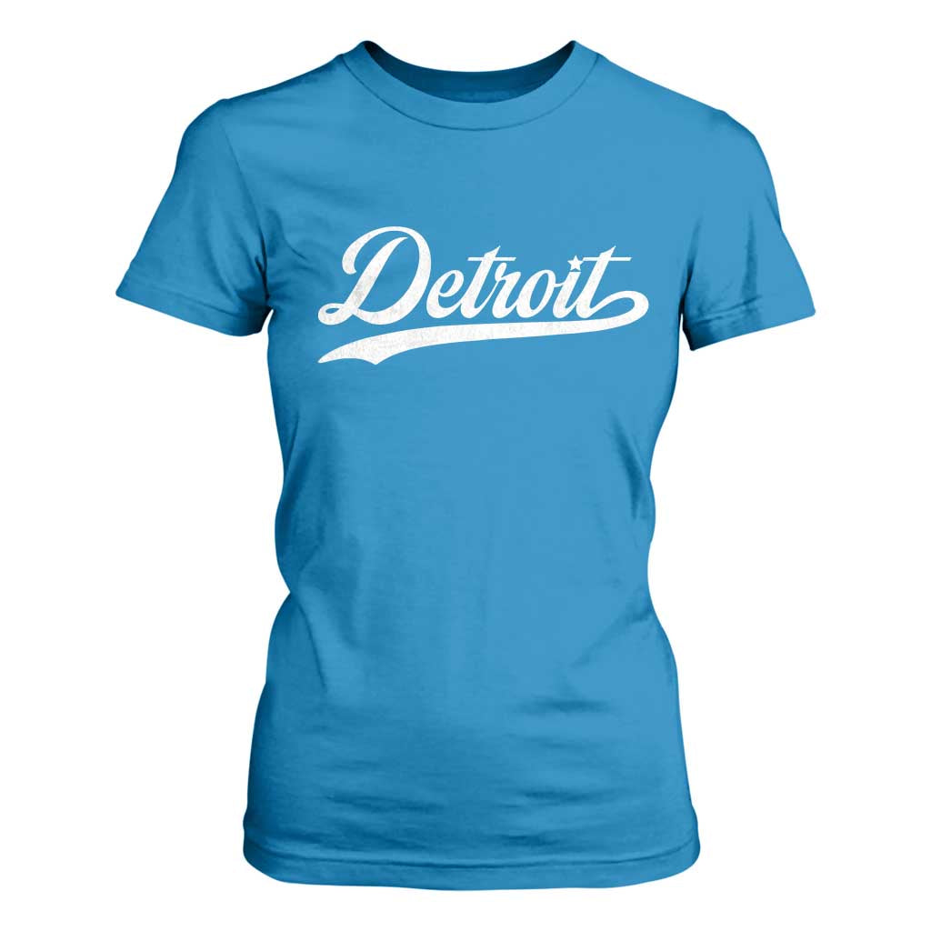 Retro Script Detroit T Shirt For Women Vintage Team Name TS10 Sapphire Print Your Wear