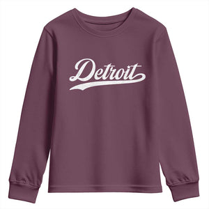 Retro Script Detroit Youth Sweatshirt Vintage Team Name TS10 Maroon Print Your Wear