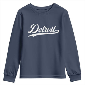 Retro Script Detroit Youth Sweatshirt Vintage Team Name TS10 Navy Print Your Wear