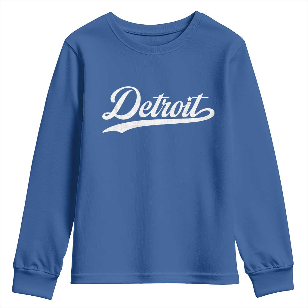 Retro Script Detroit Youth Sweatshirt Vintage Team Name TS10 Royal Blue Print Your Wear
