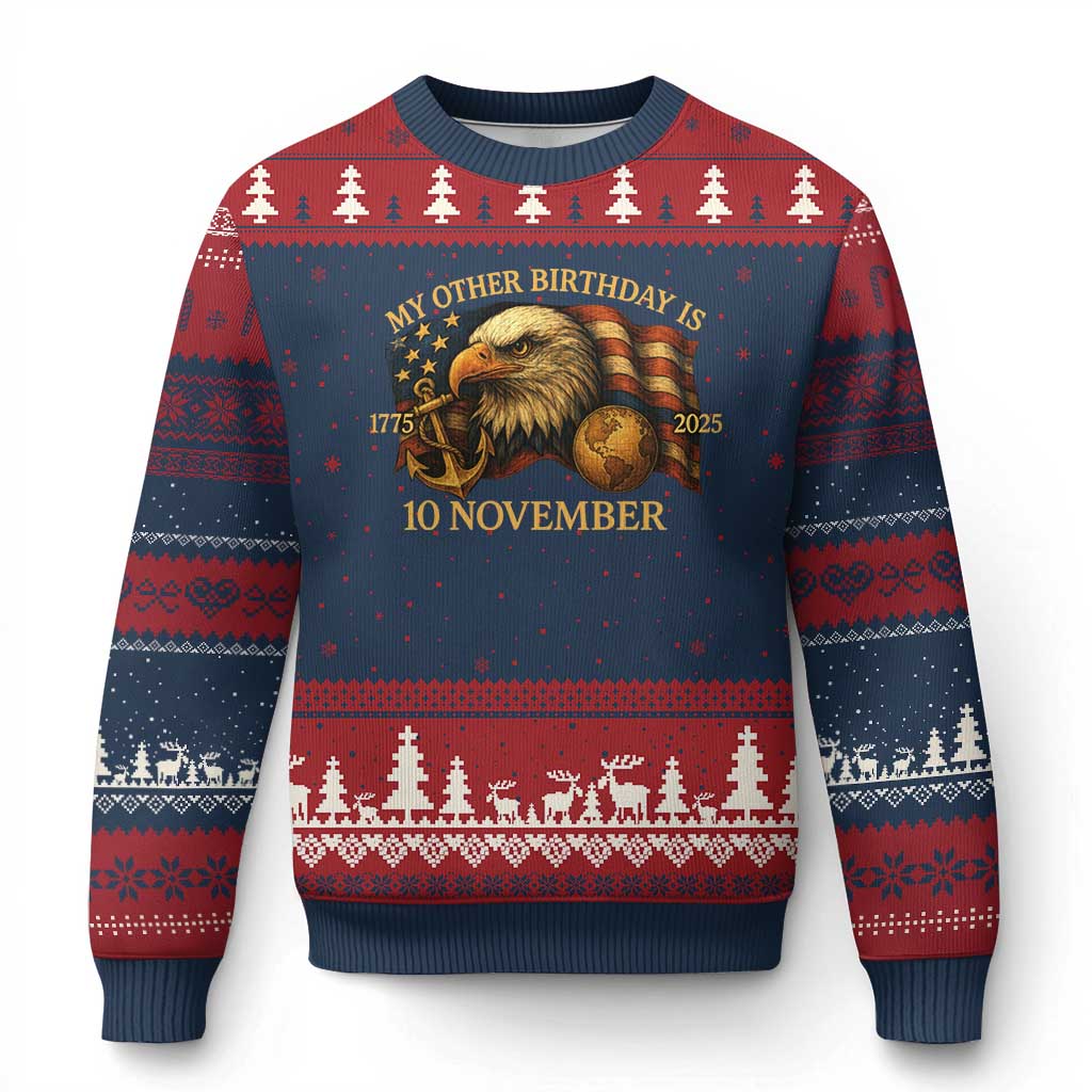 Veteran 250th Anniversary Ugly Christmas Sweater My Other Birthday Is 10 November 1775 TS10 Navy Red Print Your Wear