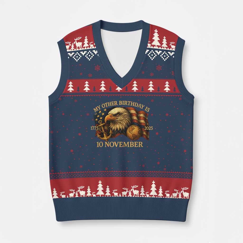 Veteran 250th Anniversary V-Neck Knit Sweater Vest My Other Birthday Is 10 November 1775 TS10 Navy Red Print Your Wear
