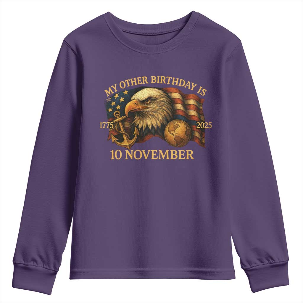 Veteran 250th Anniversary Youth Sweatshirt My Other Birthday Is 10 November 1775 TS10 Purple Print Your Wear