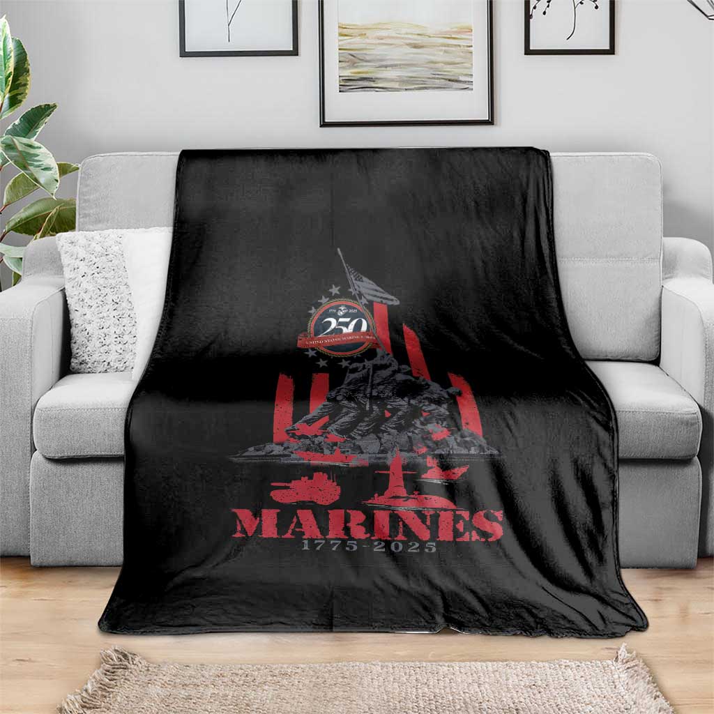 Marine Veteran 250th Anniversary Throw Blanket Retro Military Corps American Flag TS10 Print Your Wear