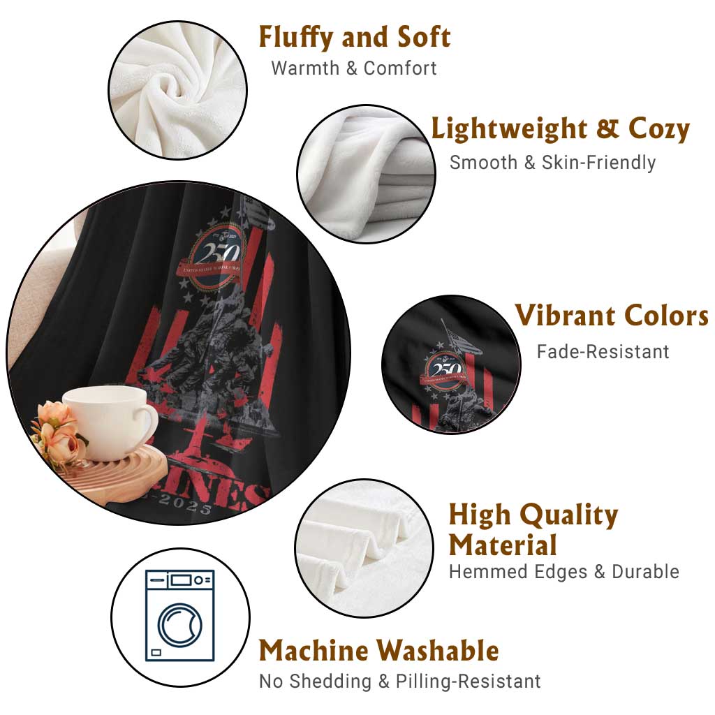 Marine Veteran 250th Anniversary Throw Blanket Retro Military Corps American Flag TS10 Print Your Wear