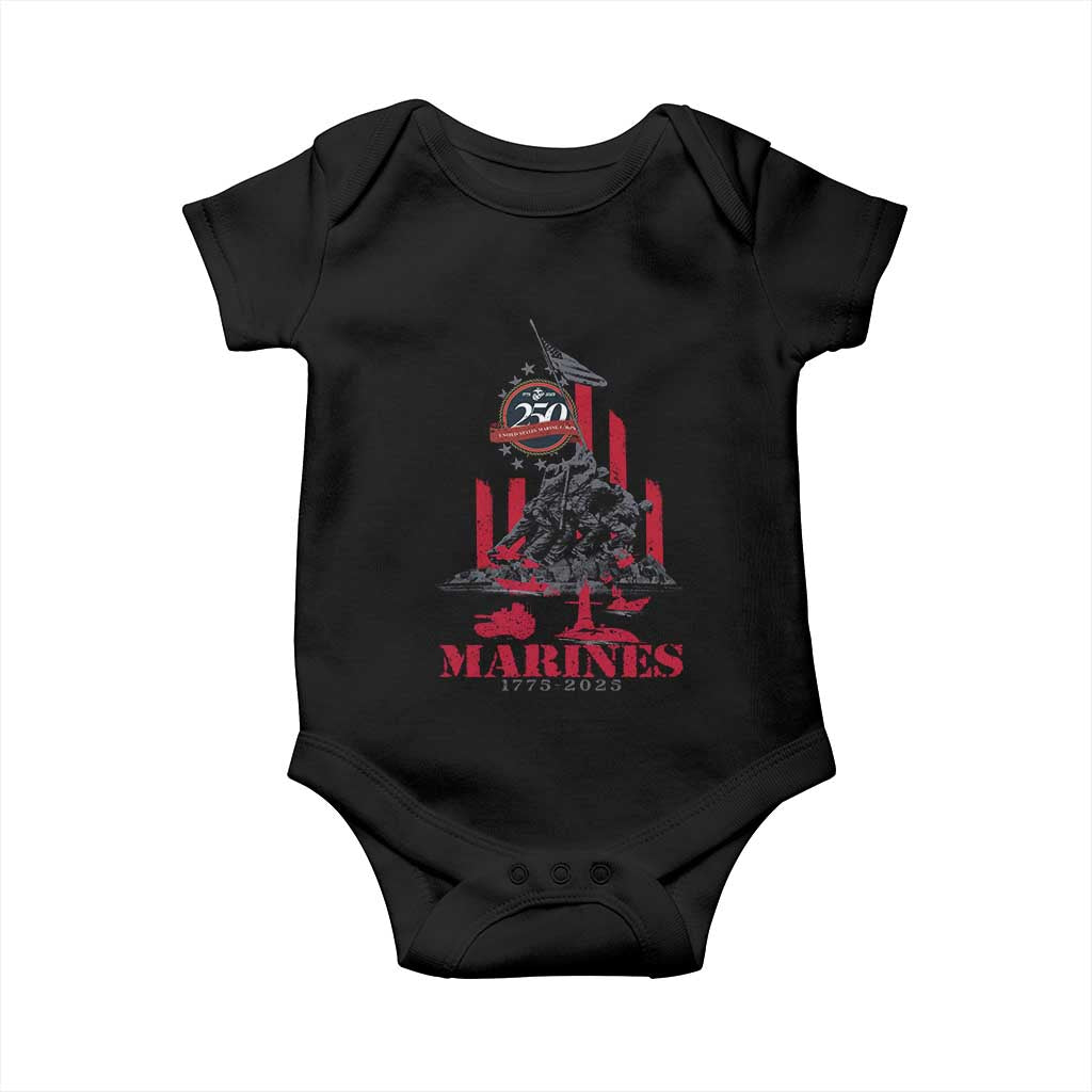 Marine Veteran 250th Anniversary Baby Onesie Retro Military Corps American Flag TS10 Black Print Your Wear