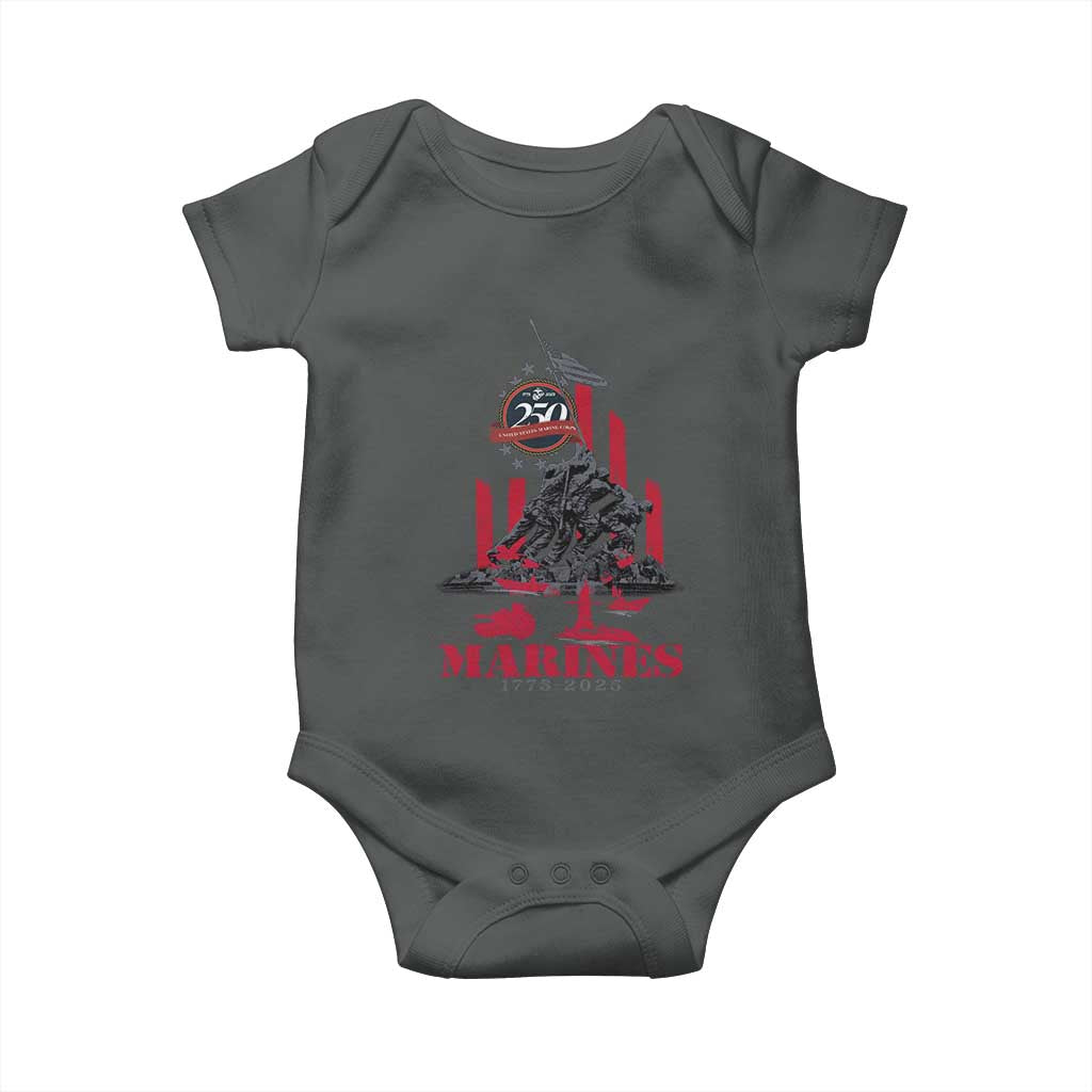 Marine Veteran 250th Anniversary Baby Onesie Retro Military Corps American Flag TS10 Dark Heather Print Your Wear
