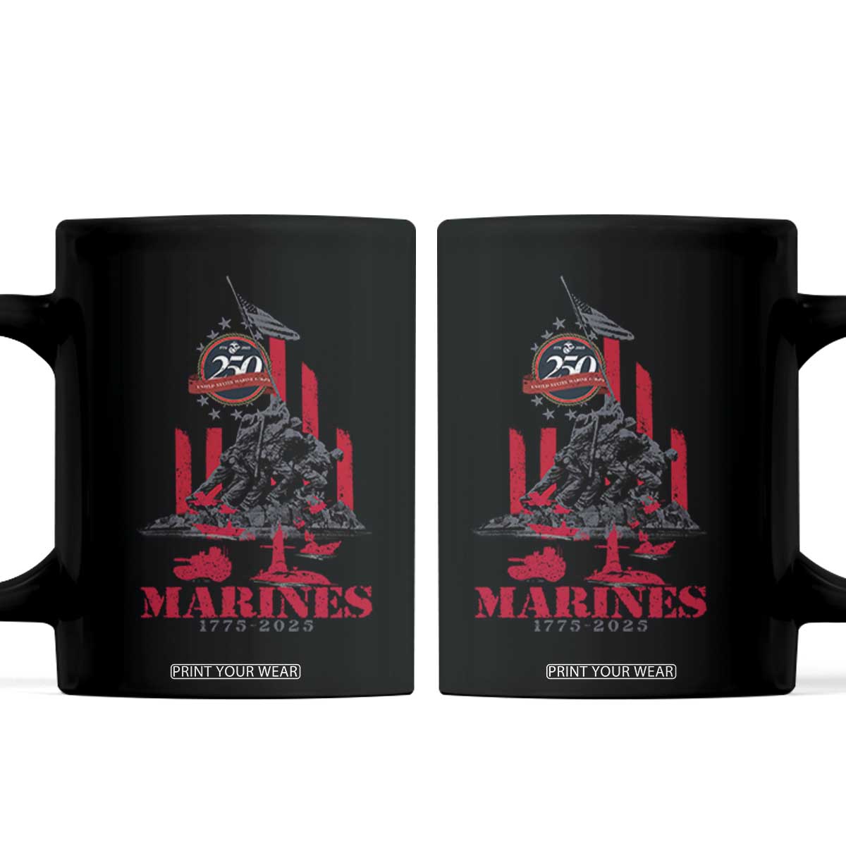 Marine Veteran 250th Anniversary Coffee Mug Retro Military Corps American Flag - Print Your Wear