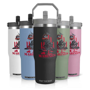 Marine Veteran 250th Anniversary Flip Straw Tumbler Retro Military Corps American Flag TS10 Print Your Wear