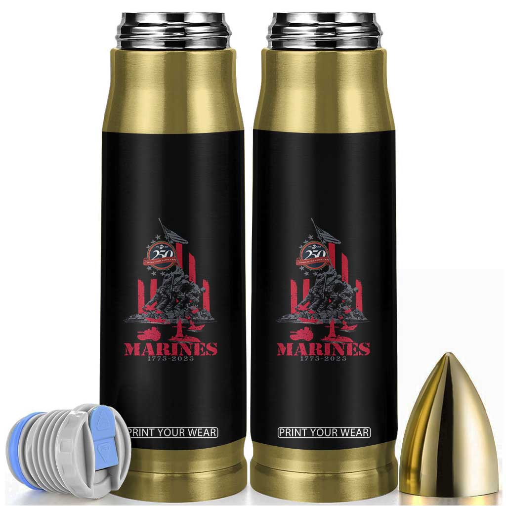Marine Veteran 250th Anniversary Bullet Tumbler Retro Military Corps American Flag TS10 Black Print Your Wear
