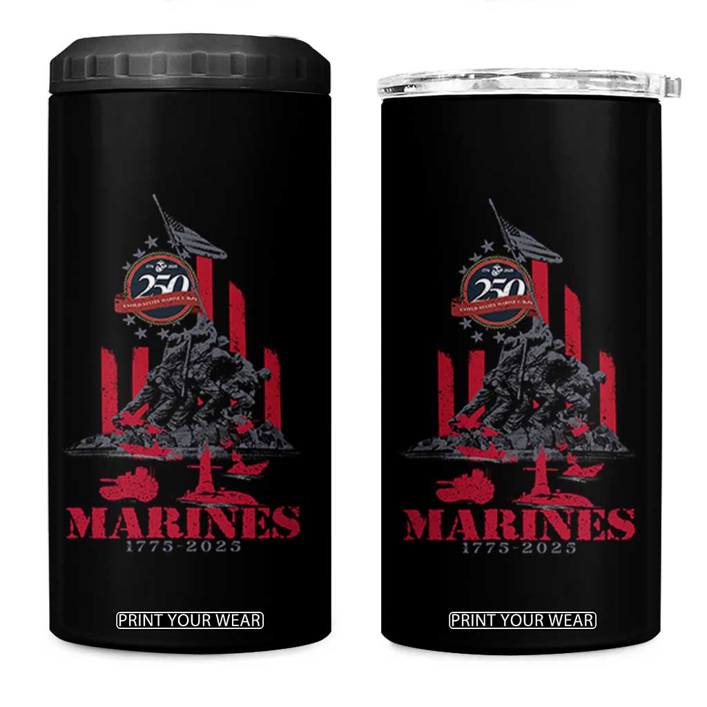 Marine Veteran 250th Anniversary 4 in 1 Can Cooler Tumbler Retro Military Corps American Flag TS10 One Size: 16 oz Black Print Your Wear