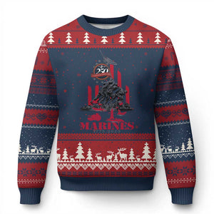 Marine Veteran 250th Anniversary Ugly Christmas Sweater Retro Military Corps American Flag - Print Your Wear