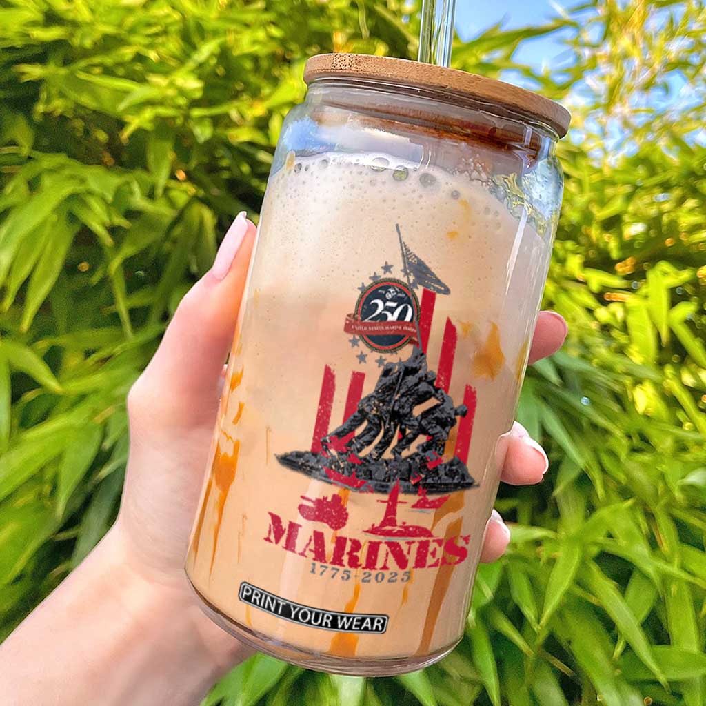 Marine Veteran 250th Anniversary Glass Can Retro Military Corps American Flag TS10 Black Print Your Wear