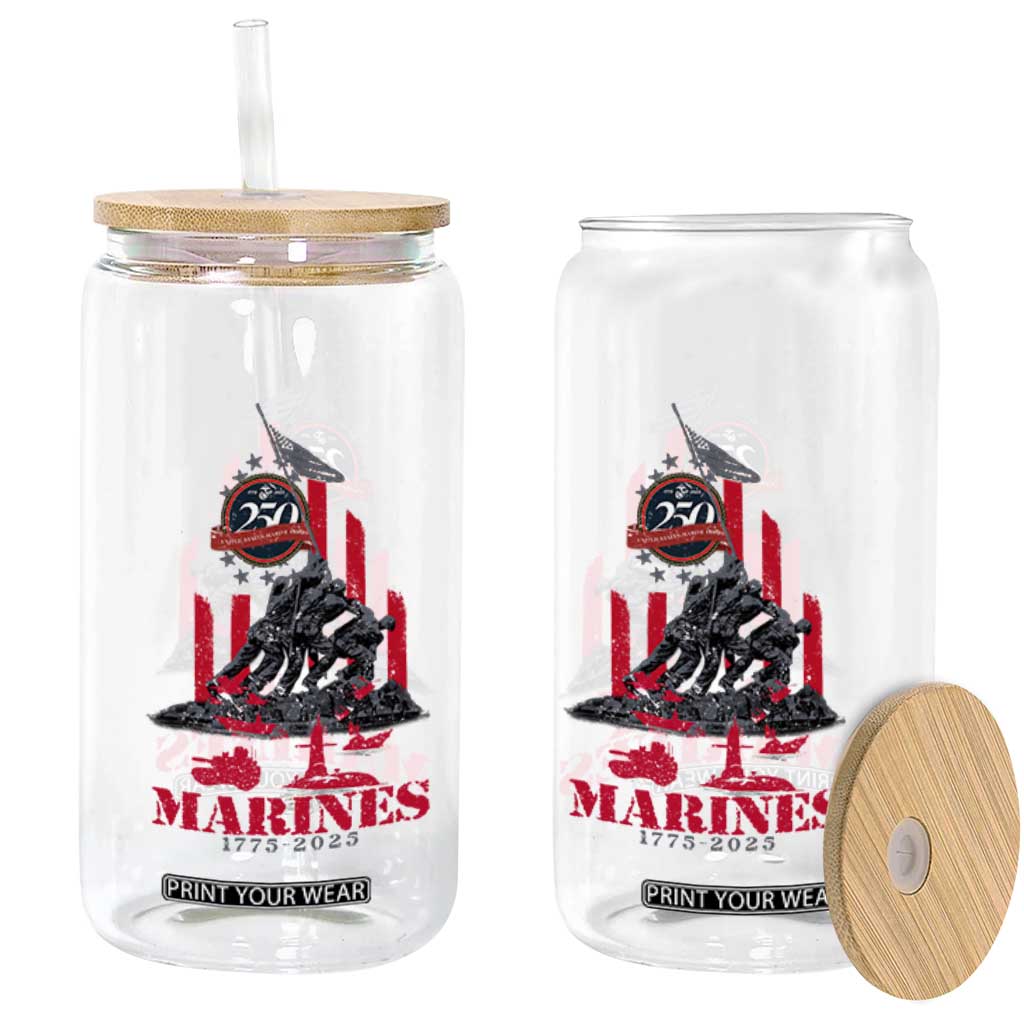 Marine Veteran 250th Anniversary Glass Can Retro Military Corps American Flag TS10 Print Your Wear