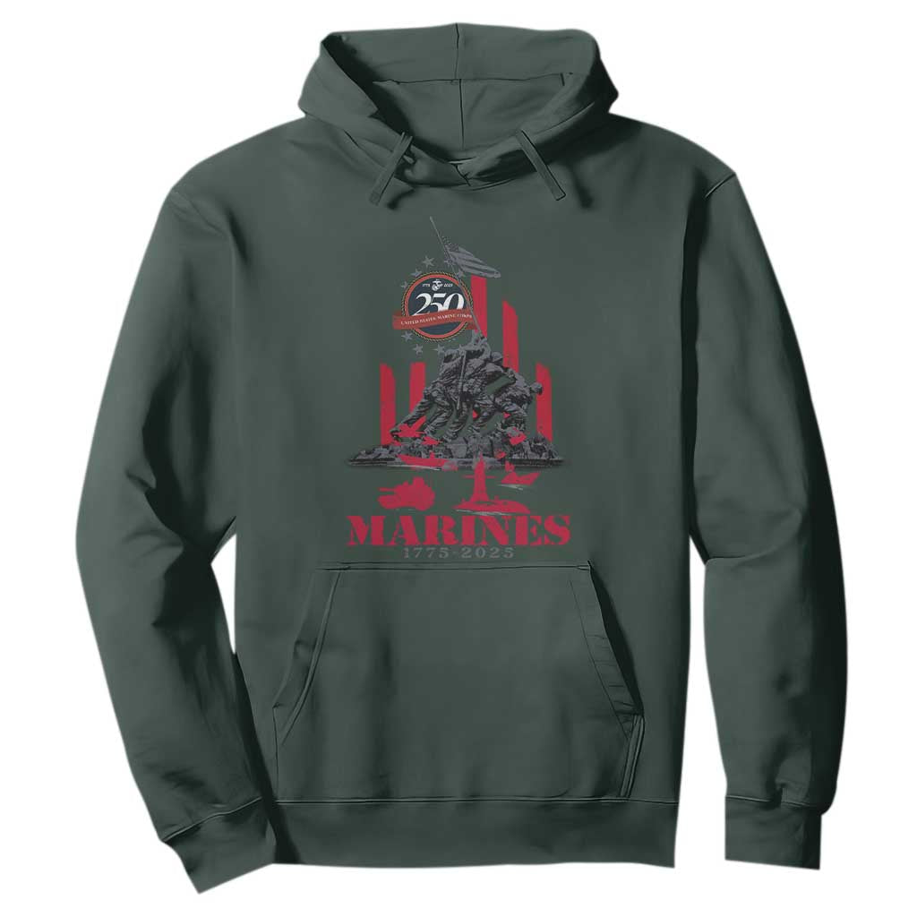 Marine Veteran 250th Anniversary Hoodie Retro Military Corps American Flag TS10 Dark Forest Green Print Your Wear