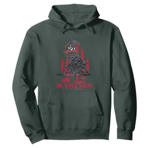 Marine Veteran 250th Anniversary Hoodie Retro Military Corps American Flag TS10 Dark Forest Green Print Your Wear