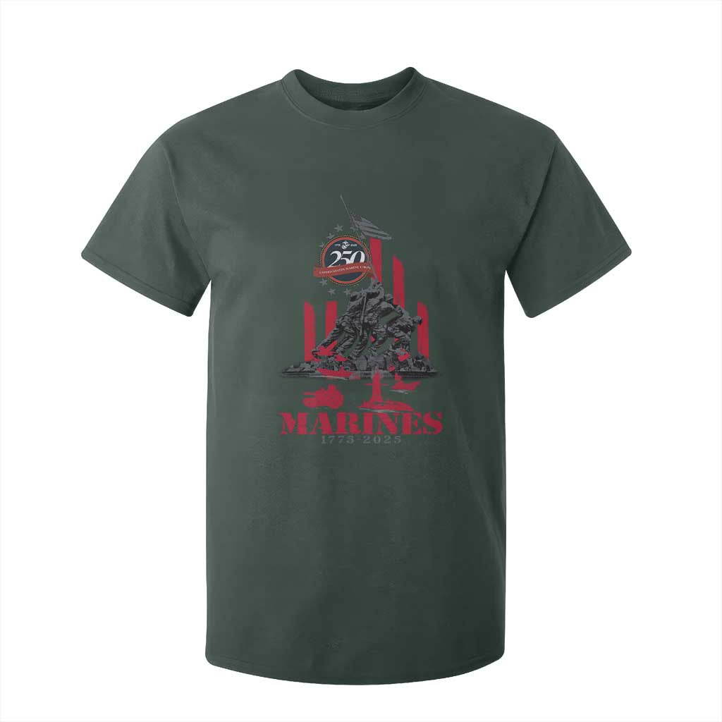 Marine Veteran 250th Anniversary T Shirt For Kid Retro Military Corps American Flag TS10 Dark Forest Green Print Your Wear