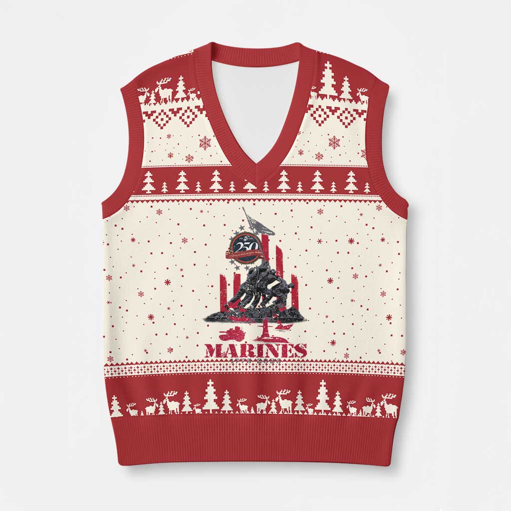 Marine Veteran 250th Anniversary V-Neck Knit Sweater Vest Retro Military Corps American Flag TS10 Beige Red Print Your Wear