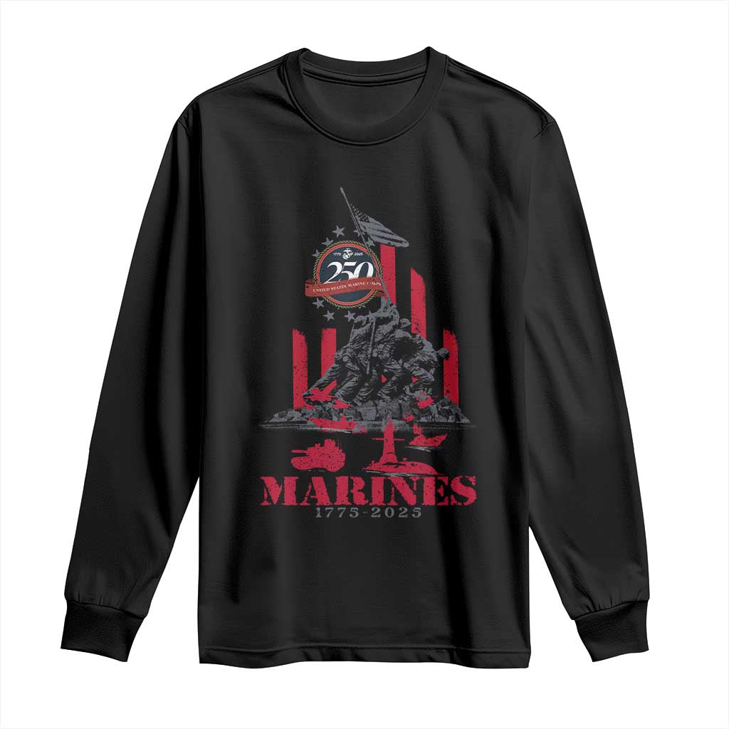 Marine Veteran 250th Anniversary Long Sleeve Shirt Retro Military Corps American Flag TS10 Black Print Your Wear