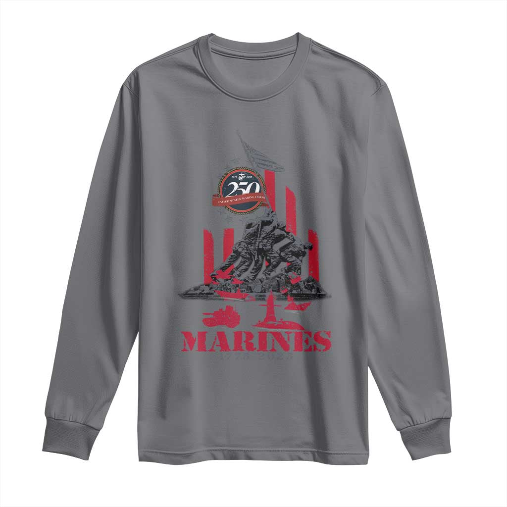Marine Veteran 250th Anniversary Long Sleeve Shirt Retro Military Corps American Flag TS10 Charcoal Print Your Wear