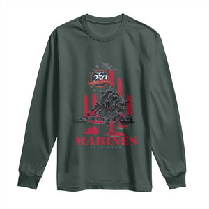 Marine Veteran 250th Anniversary Long Sleeve Shirt Retro Military Corps American Flag TS10 Dark Forest Green Print Your Wear