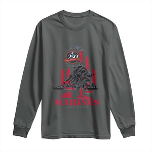 Marine Veteran 250th Anniversary Long Sleeve Shirt Retro Military Corps American Flag TS10 Dark Heather Print Your Wear