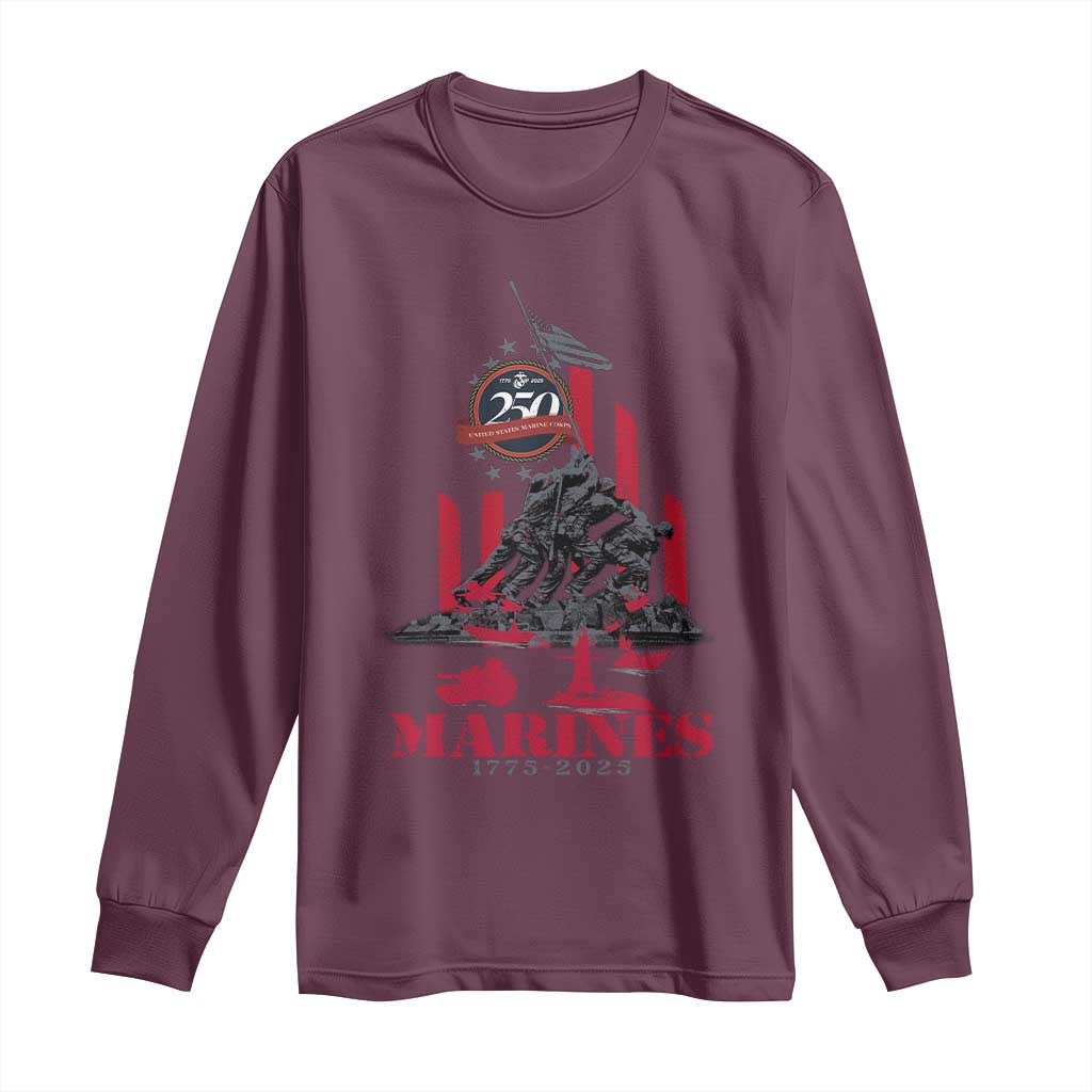 Marine Veteran 250th Anniversary Long Sleeve Shirt Retro Military Corps American Flag TS10 Maroon Print Your Wear