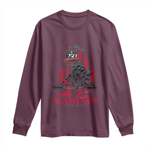 Marine Veteran 250th Anniversary Long Sleeve Shirt Retro Military Corps American Flag TS10 Maroon Print Your Wear