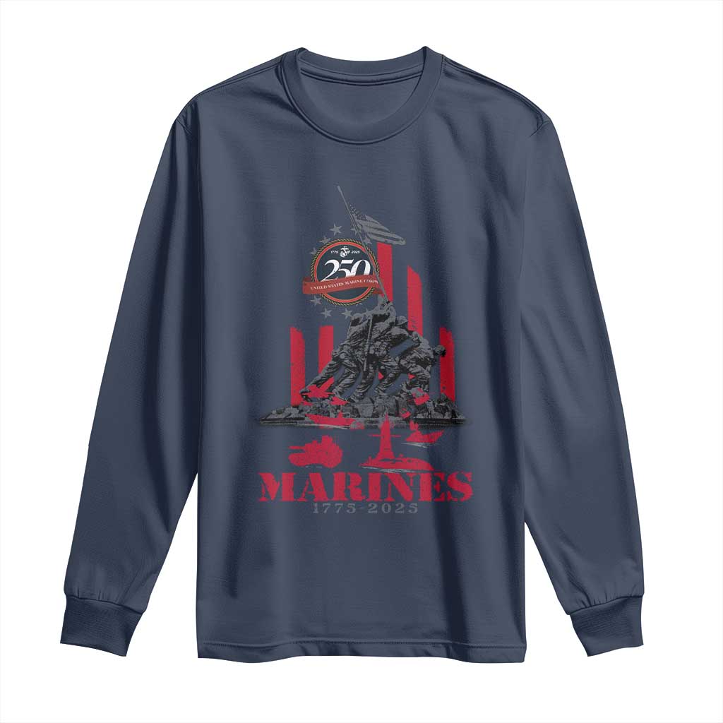 Marine Veteran 250th Anniversary Long Sleeve Shirt Retro Military Corps American Flag TS10 Navy Print Your Wear